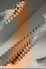 elegant 39387 brown evening gown with sequins and slit