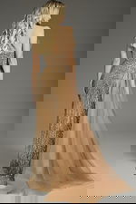 back view of model in brown gown 39387 with sequin design