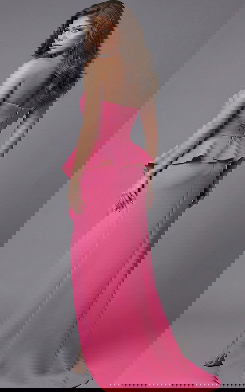 Back View Strapless Peplum Gown With Tailored Seam Finish