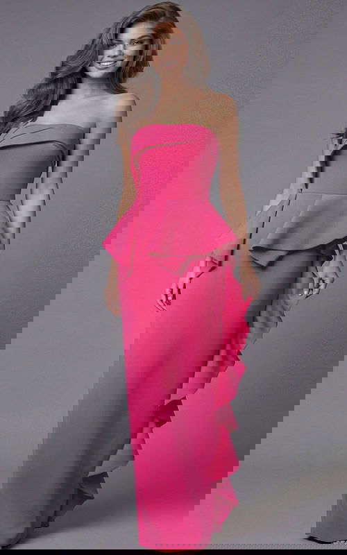 One Shoulder Fitted Evening Gown With Flared Hem