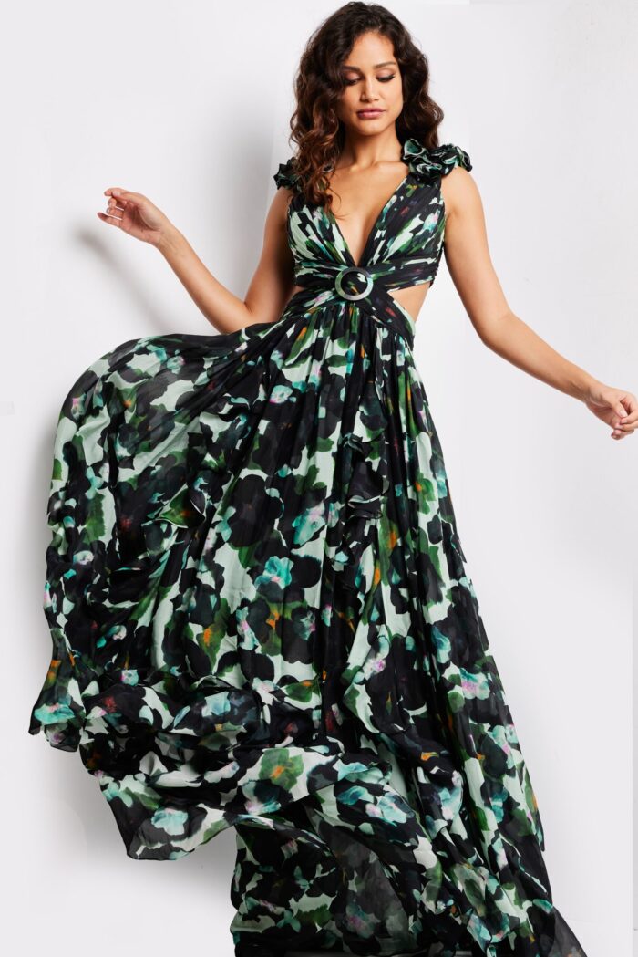 Model in Jovani 39420 dress showing front view