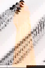 Champagne embroidered evening gown with collar and belt