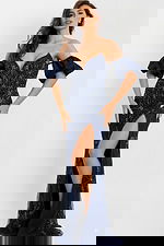 39615 off the shoulder navy dress