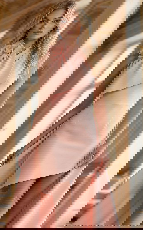 halter neckline short pink dress 39670