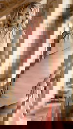 pink halter neck short dress with rosette detail 39670