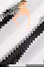 Back view of closed zipper mermaid gown with one shoulder design