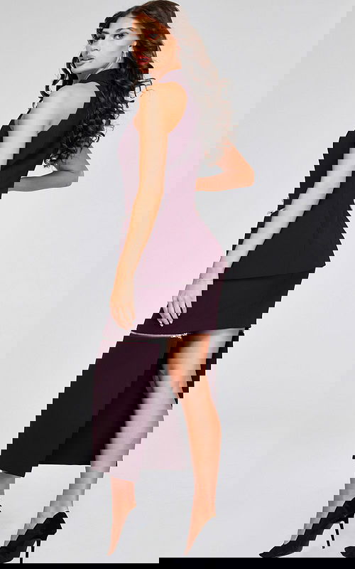 Back view of Jovani 39802 plum dress with zipper details