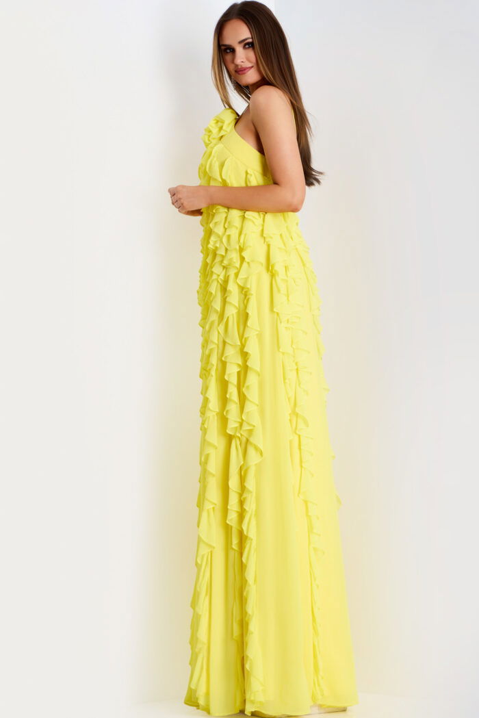 side of yellow ruffled dress 39823