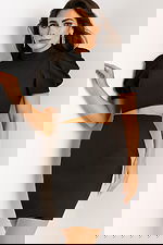 black two piece dress with puffy sleeves 39854