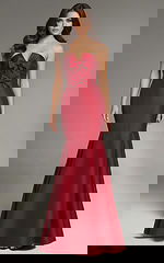 burgundy trumpet strapless dress with bow details 39872