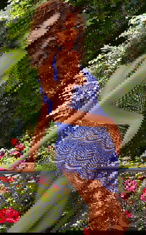 Back view of Jovani 39909 in royal blue showcasing beaded details.