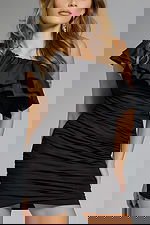 ruffled neck ruched bodice dress 39910