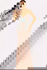 Strapless mermaid gown with blue beaded leaf bodice detail