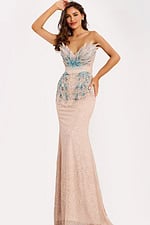 Elegant strapless evening gown with sparkling sequin design