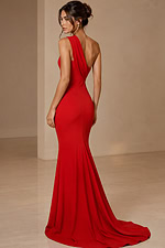 black red one shoulder dress with long tail 39971