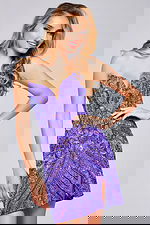 Model wearing Embellished Sweetheart Neckline Mini Dress 40003