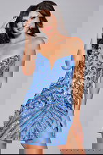 Model wearing Embellished Sweetheart Neckline Mini Dress 40003