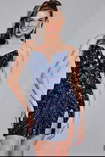 Model wearing Embellished Sweetheart Neckline Mini Dress 40003