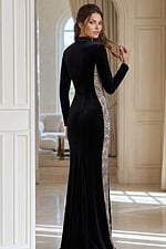 back of long sleeves v neckline velvet dress 40022