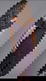 Back View Off Shoulder Ruched Midi Dress With Center Slit