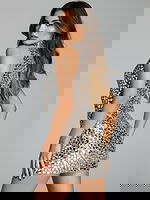 back of fitted high neck embellished dress 40053