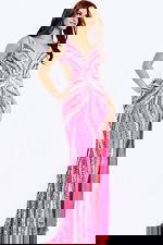 Beaded open back pink prom dress with high slit by Jovani