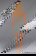 One shoulder beaded dress with feather skirt