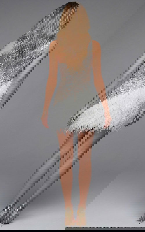 One shoulder beaded dress with feather skirt