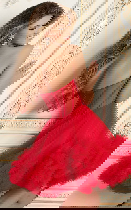 red ruffled short dress 40083