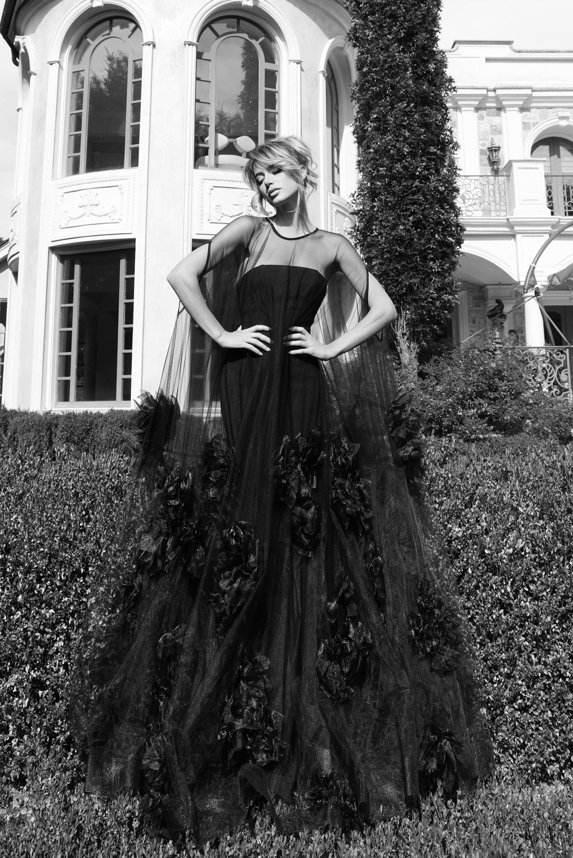 Sheer Floral Tulle Gown With Strapless Bodice 40092 | Jovani