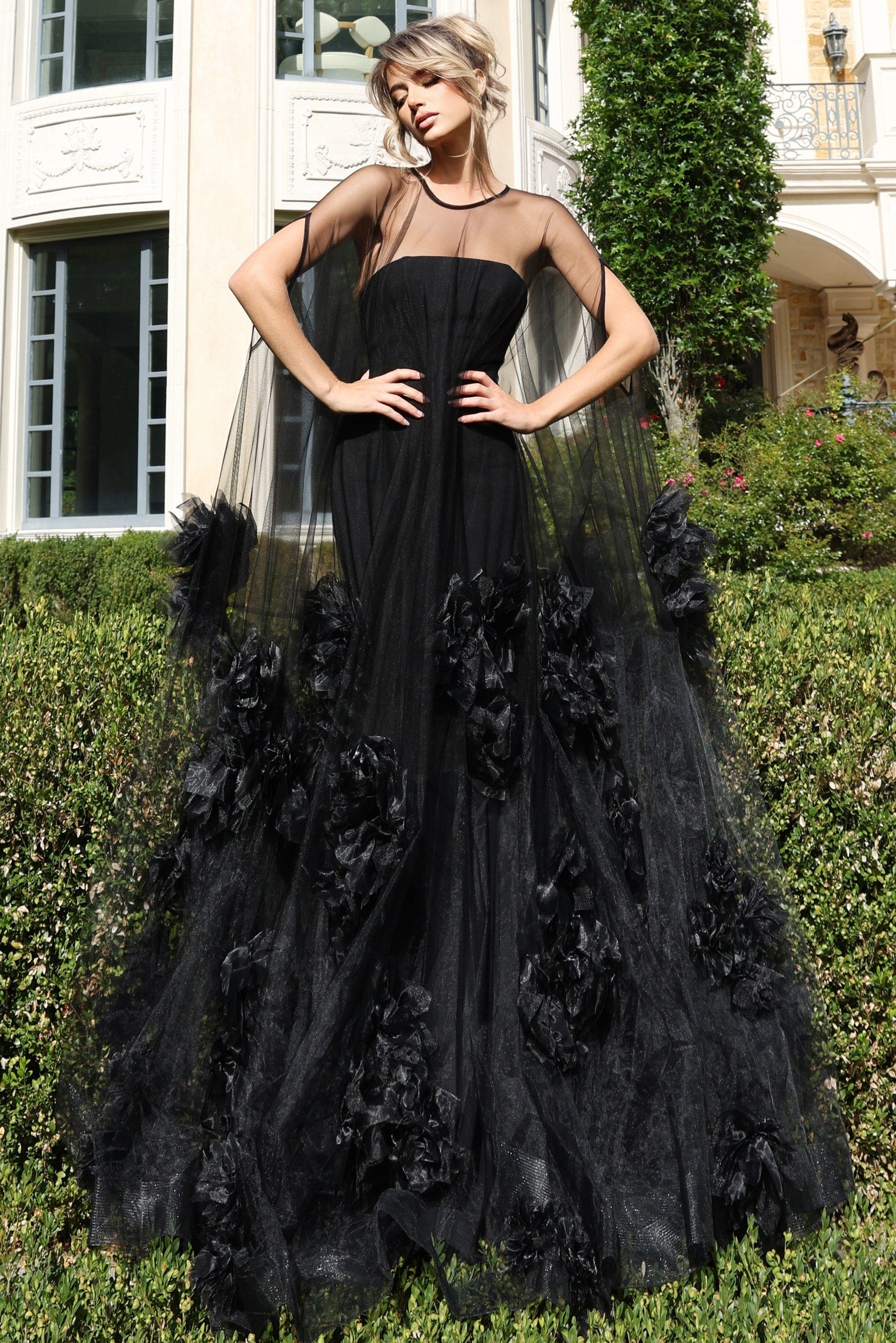 Sheer Floral Tulle Gown With Strapless Bodice 40092 | Jovani