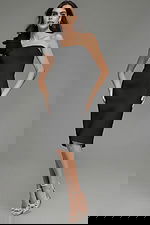 black midi dress with rosette details on the shoulder 40096 