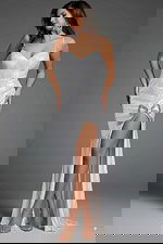 white sequin dress with bow details 40100