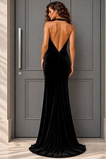 backless black velvet dress 40119