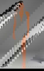 white high slit v neckline dress 40119