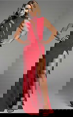 red embellished high slit dress 40121