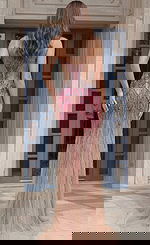 Front View Sheer Beaded Evening Gown With Intricate Crystal Detailing