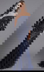 Off Shoulder Lace Gown With Fluted Sleeves And Mermaid Skirt