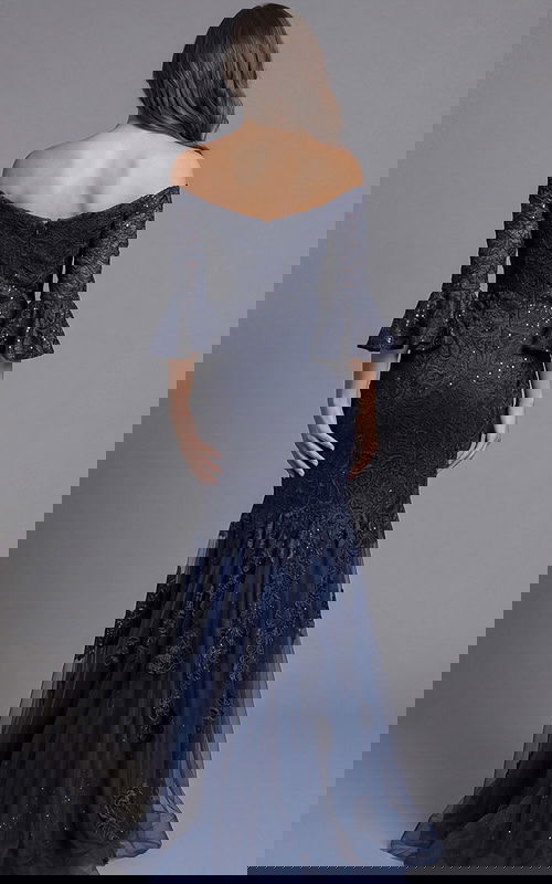 Back View Off Shoulder Lace Gown With Sheer Tulle Train