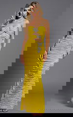 yellow ruched bodice embellished dress 40174