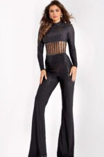 Sheer Corset Beaded Jumpsuit Front View