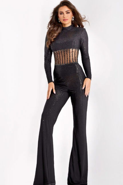 Sheer Corset Beaded Jumpsuit Front View