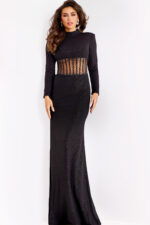 Long sleeve evening dress with corset illusion waist