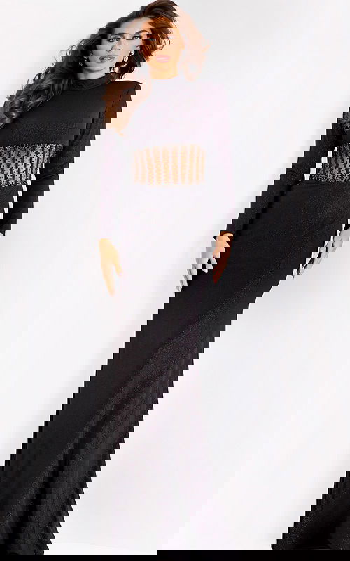 Long sleeve evening dress with corset illusion waist