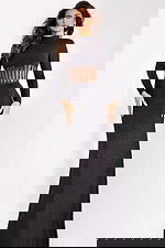 Full-length black glitter gown back view with sheer detail