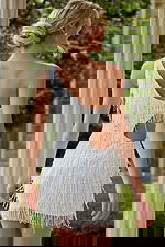 back view of fitted fringe short wedding dress 40187