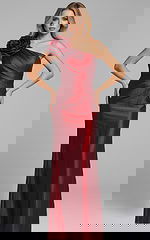 burgundy one shoulder long dress 40206