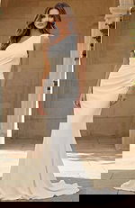 One shoulder fitted bridal gown with smooth fabric and clean silhouette