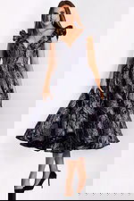 Elegant midi gown with shimmering jacquard fabric and deep V back