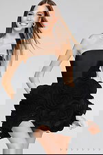 strapless black dress with rosette details 40334